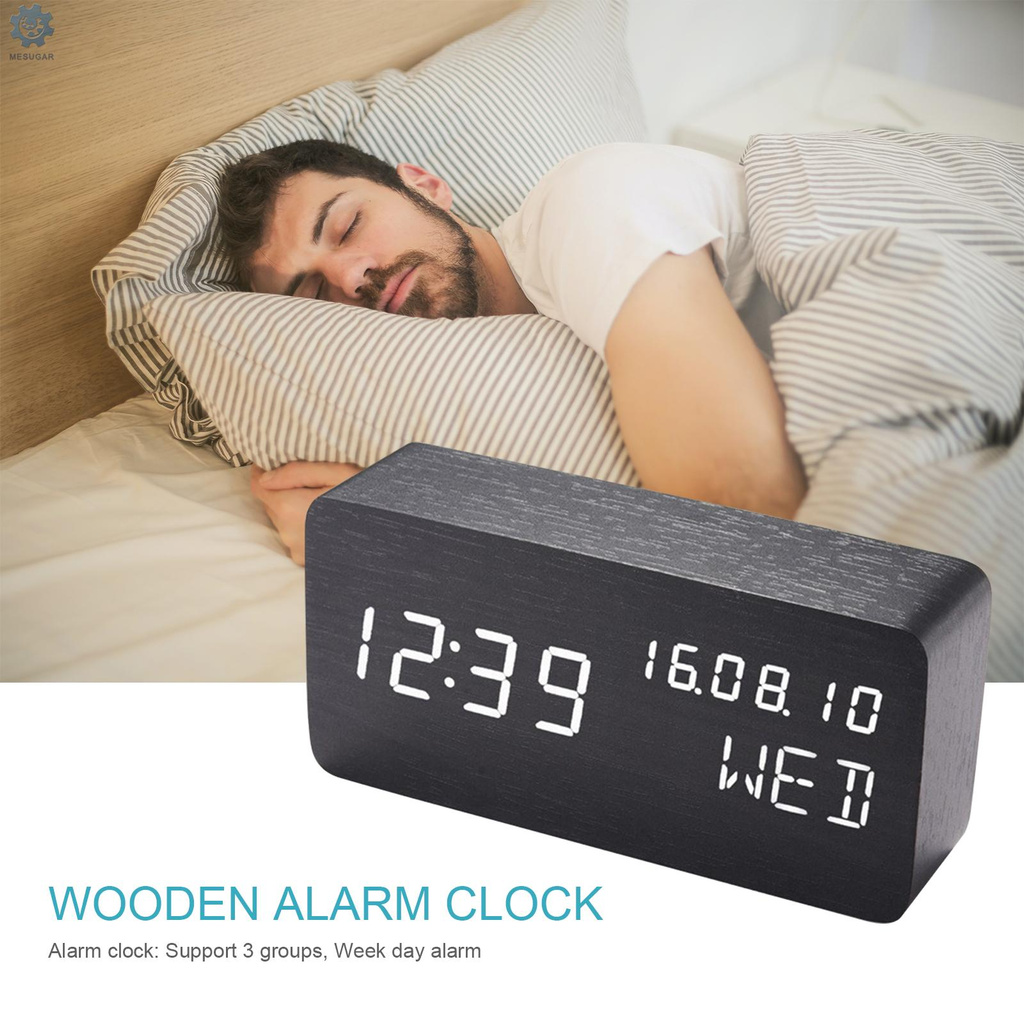 [MG Ready]Desk Wooden Alarm Clock with Voice Control Date Temperature