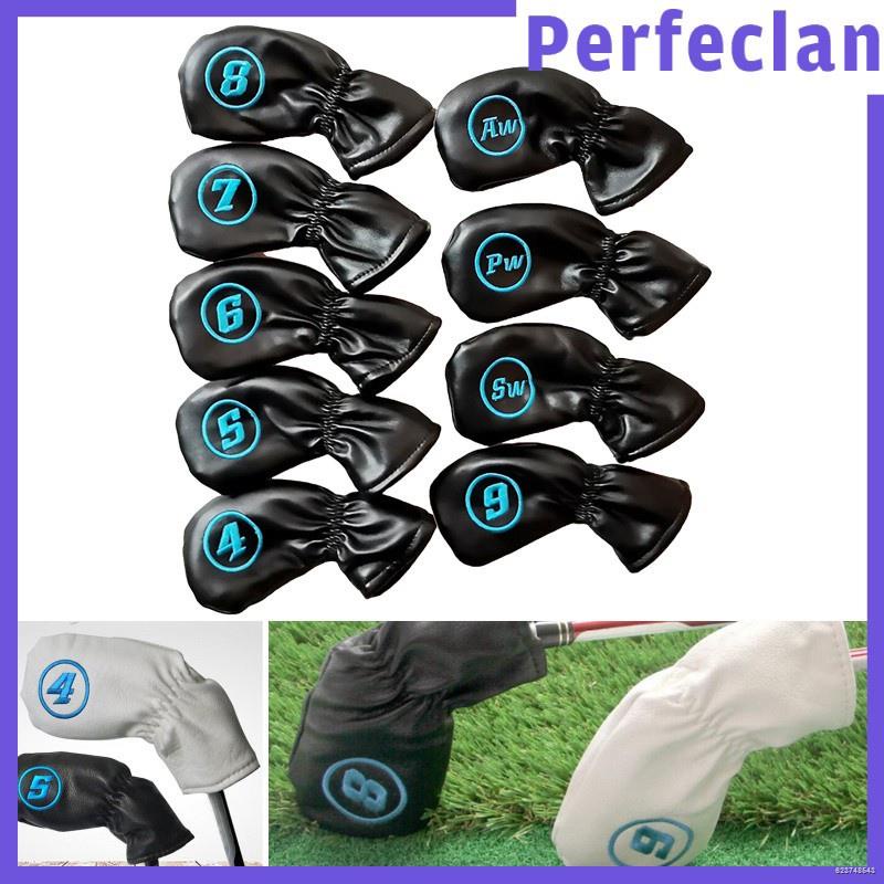 [PERFECLAN] 9Pcs/Pack PU Golf Iron Covers Set Golf Club Head Cover Fit