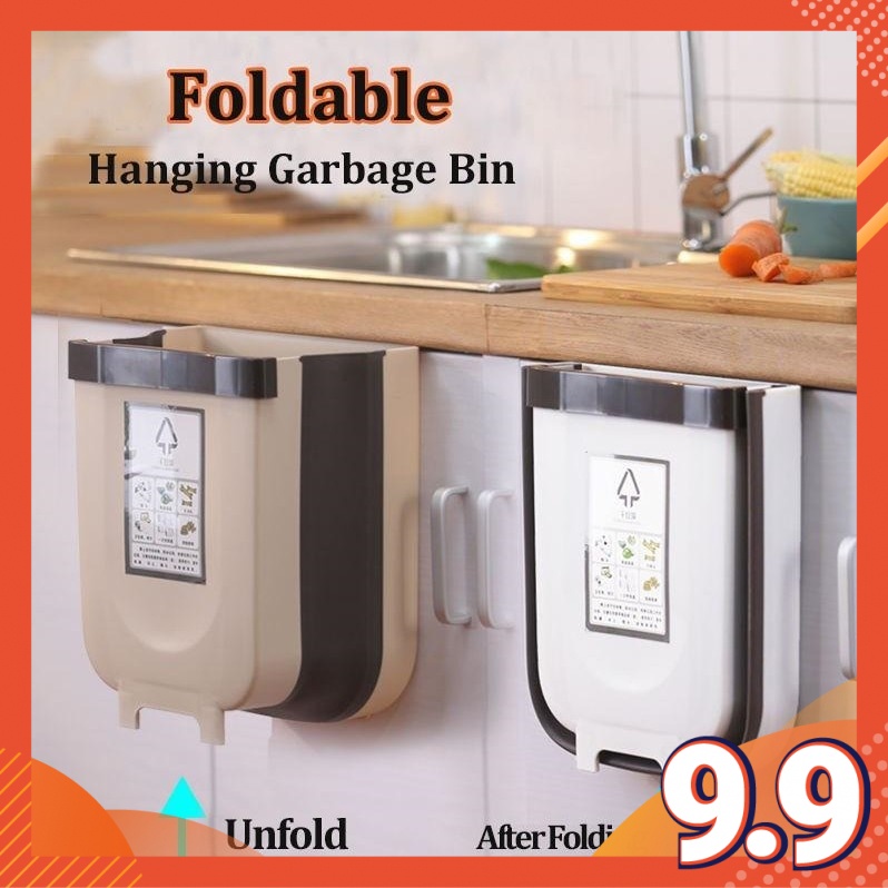 Foldable Dustbin Folding Waste Bin Kitchen Door Hanging Trash