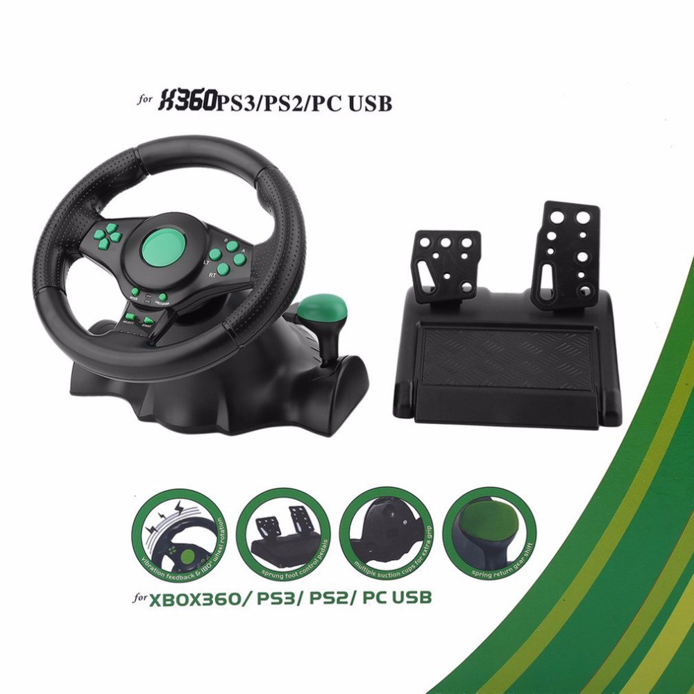 180 Degree Rotation Gaming Vibration Racing Steering Wheel With Pedals