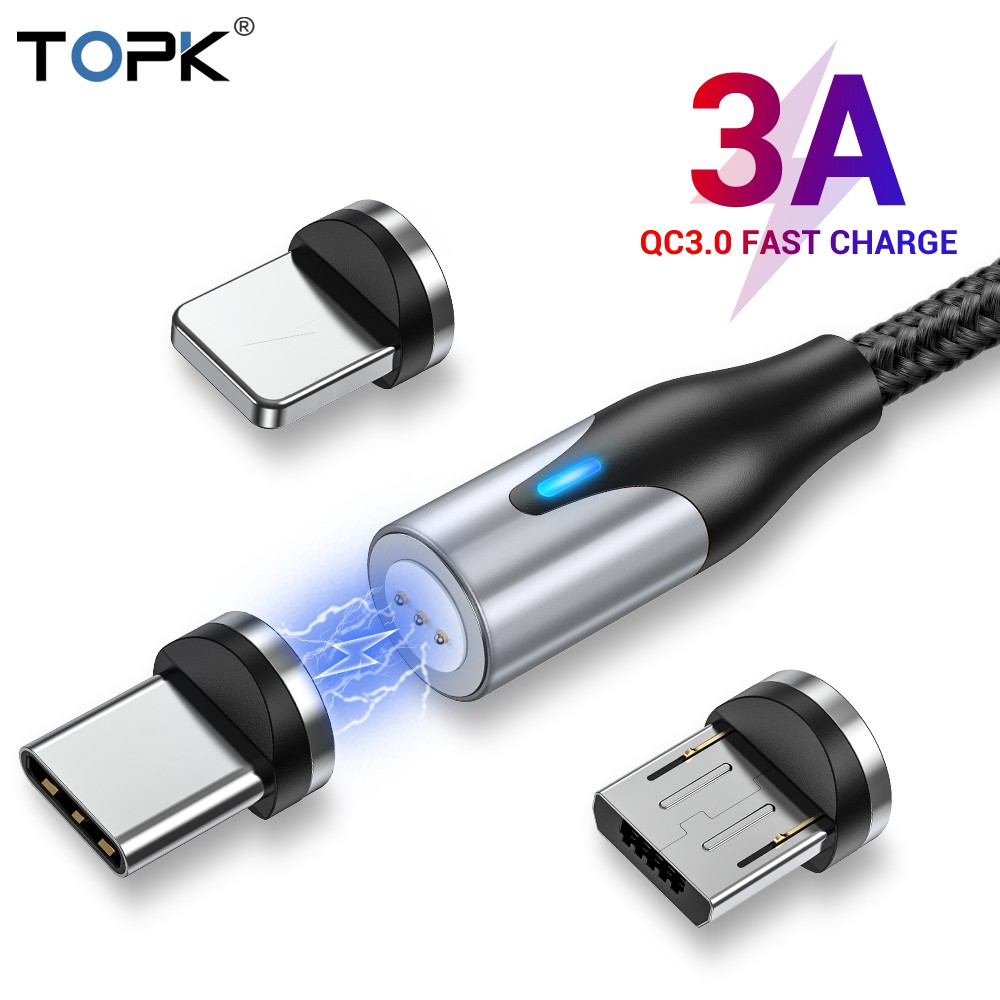 TOPK LED AM38 3A Cable 3 in 1 Fast Charging Micro USB Type C
