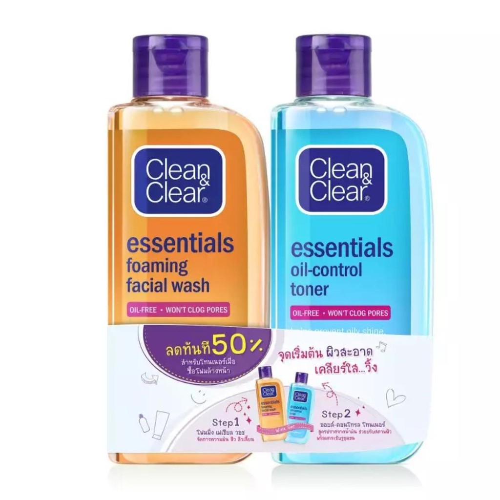 คลีนแอนด์เคลียร์ เซ็ต โฟมล้างหน้า เอสเซนเชียลวอช+โทนเนอร์ Clean&Clear