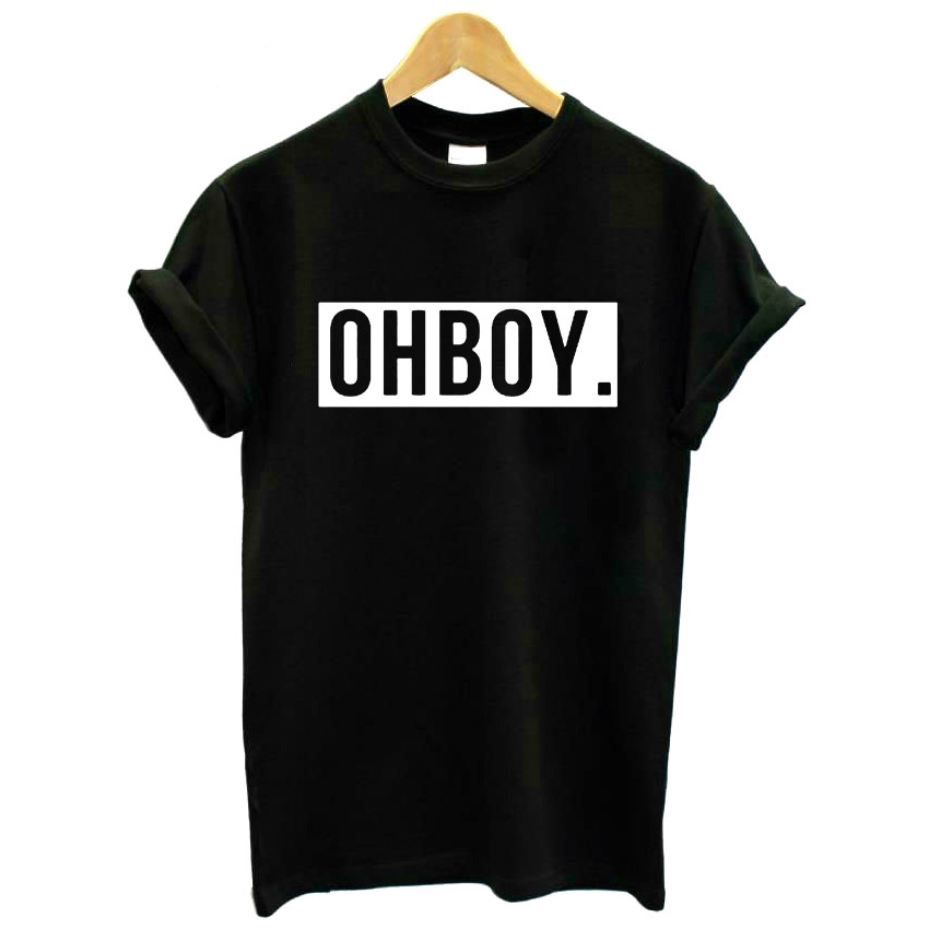 Ohboy Oh Boy เสื้อยืดลําลองสําหรับสตรีผ้าฝ้ายแขนสั้นพิมพ์ลายตัวอักษรสี