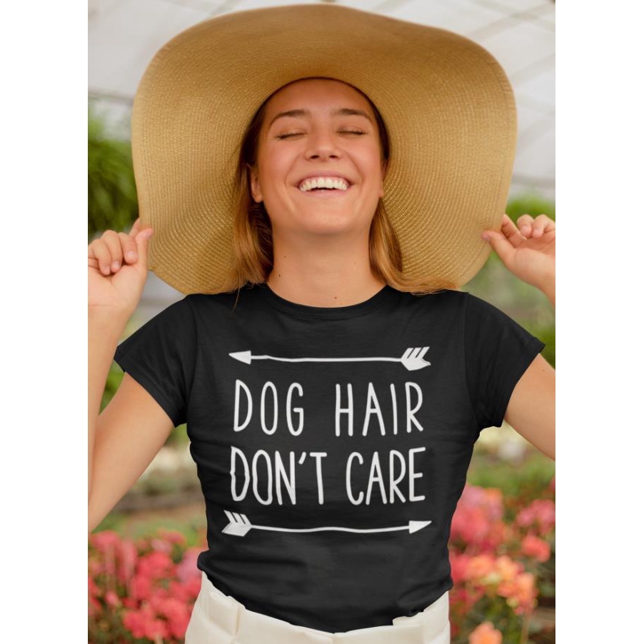 เสื้อยืดผ้าฝ้ายลาย Dog Hair Don T Care Arrow สําหรับสตรี 6 สี Mf 18