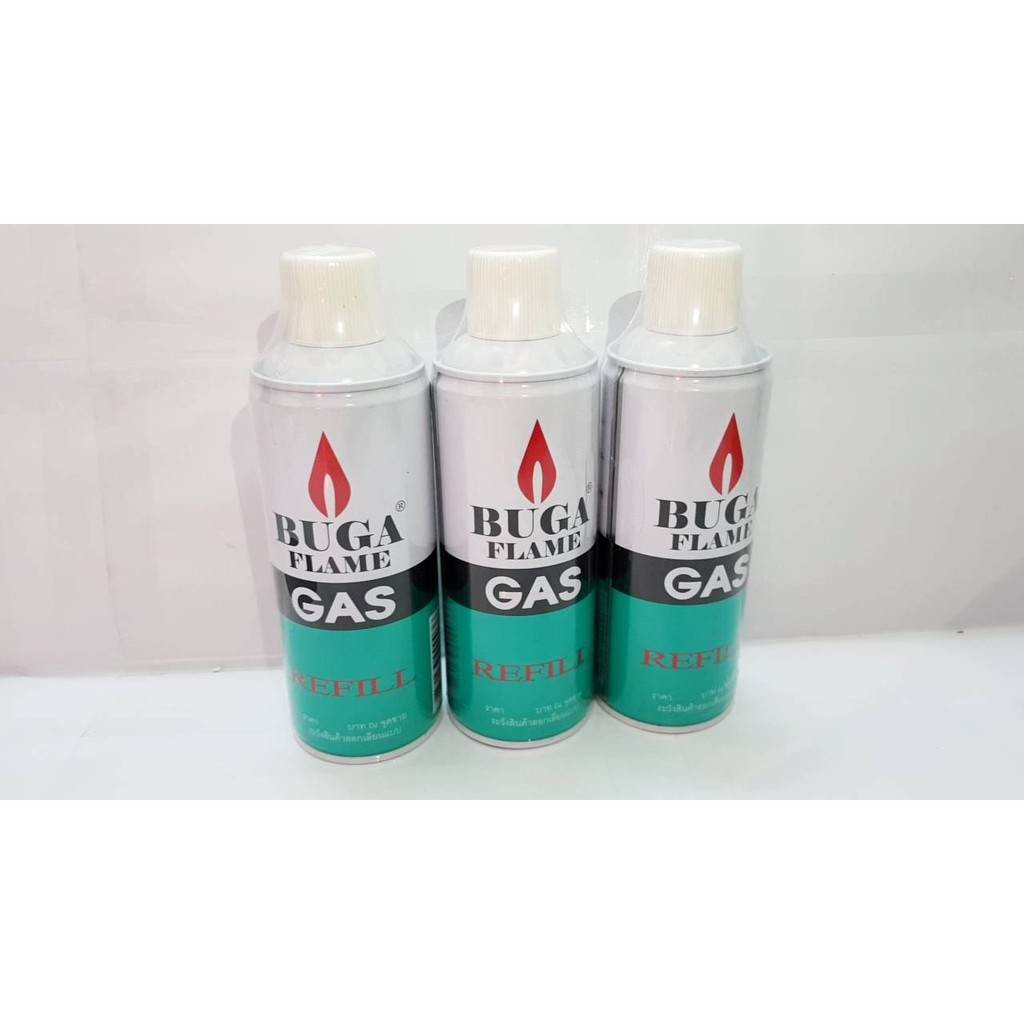 BUGA FLAME GAS REFILL375ml.แก๊สกระป๋องเล็กสำหรับเติมหัวพ่นไฟ/ไฟแช๊ค