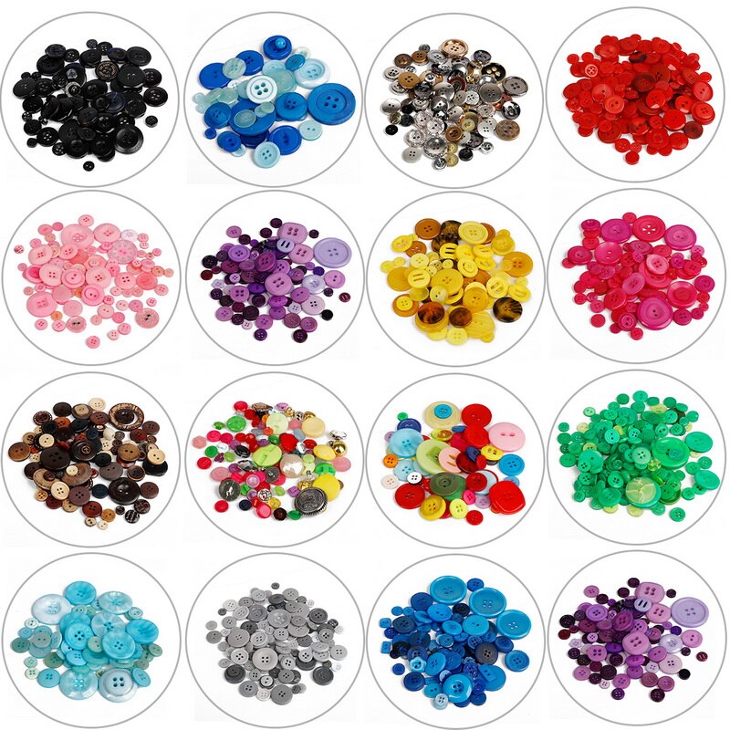100pcs 17 Colors Mix Size Resin Plastic Button Colorful Sewing Buttons