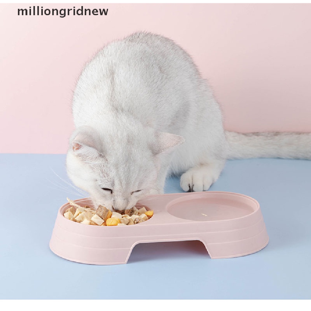 [milliongridnew] Plastic Pet Double Bowls Easy To Clean Bowl Cat Pet
