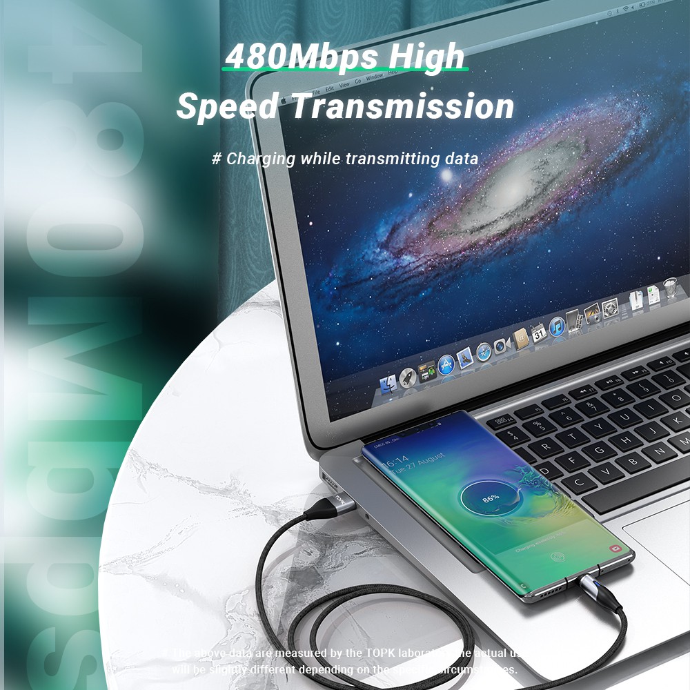 TOPK LED AM38 3A Cable 3 in 1 Fast Charging Micro USB Type C