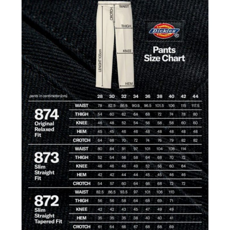 Dickies 872 Size Chart vlr.eng.br