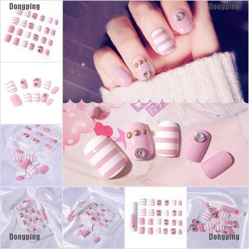 don24pcs Acrylic French Fake Finger Nails Full Cover Fake False Nail