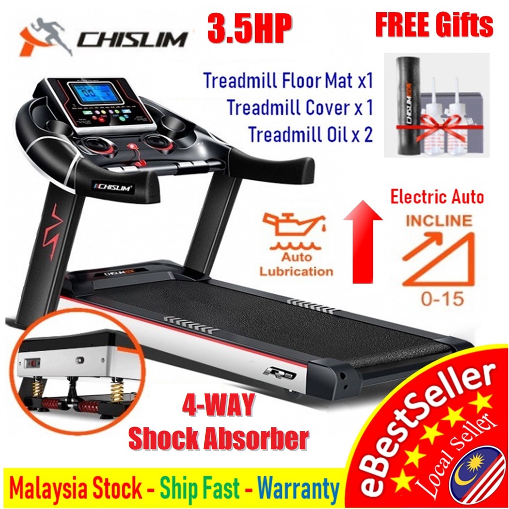 3.5hp chislim R8 treadmill 15 levels electric incline auto lubrication