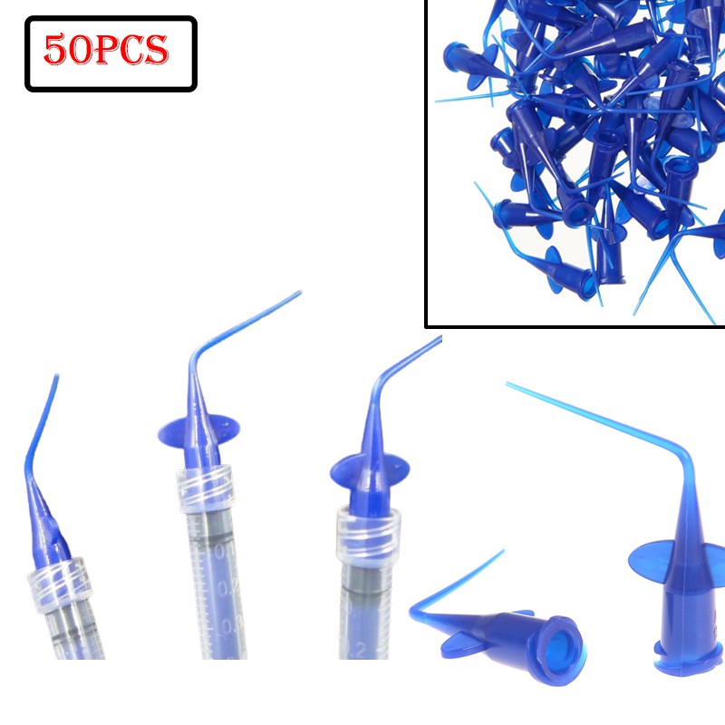 50Pcs Teeth Whitening Dental Irrigation Tips Blue Dental Disposable