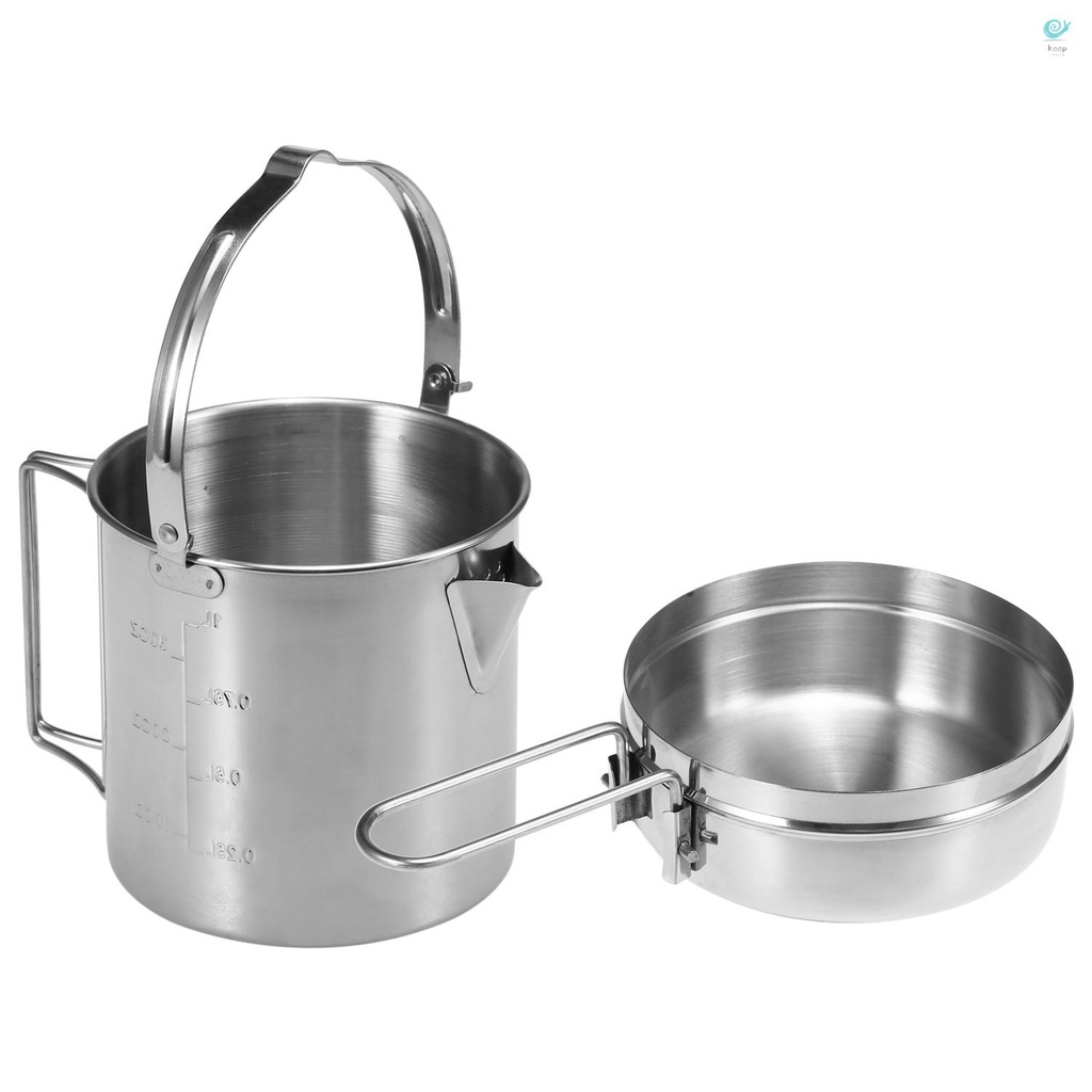 keresg 1L Stainless Steel Cooking Kettle Portable Outdoor Camping