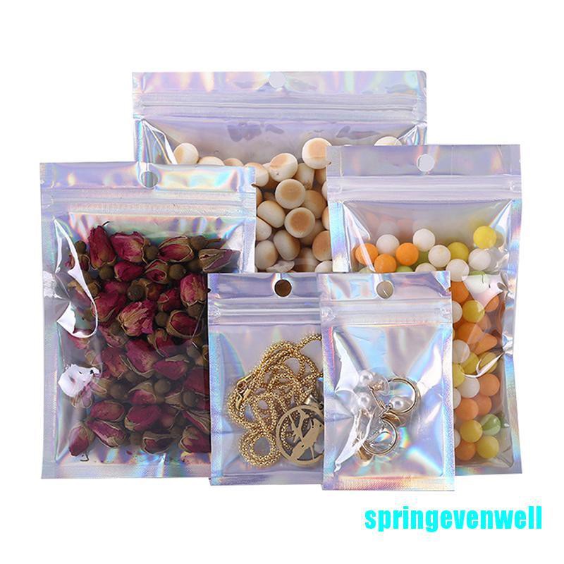 [springevenwell] 10pcs Aluminum Foil Packaging Zip Lock Bag Clear Laser