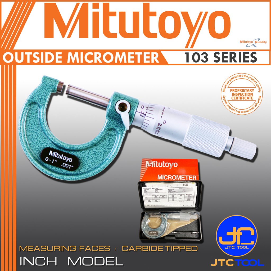 Mitutoyo ไมโครมิเตอร์วัดนอกเฉพาะหน่วยนิ้ว รุ่น 103 Outside Micrometer