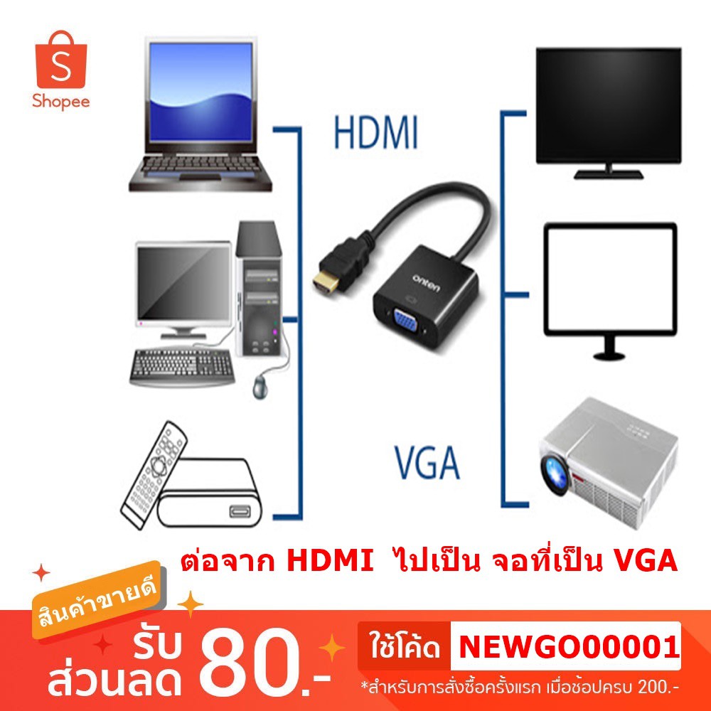Onten HDMI to VGA Converter ต่อคอม HDMI TO จอ VGA Shopee Thailand