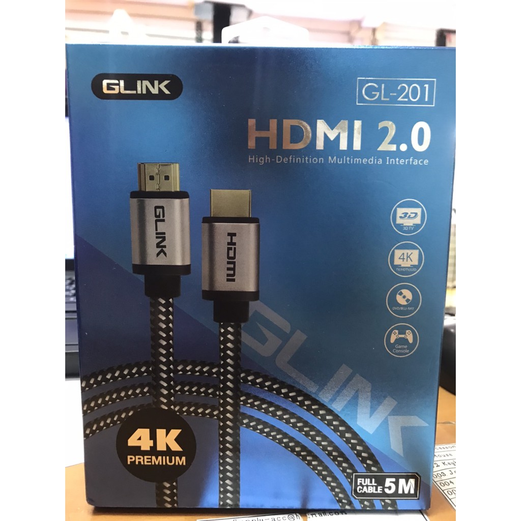 Cable HDMI 4K (V.2.0) M/M (5M) สายถัก GLINK GL201ของแท้100 Shopee