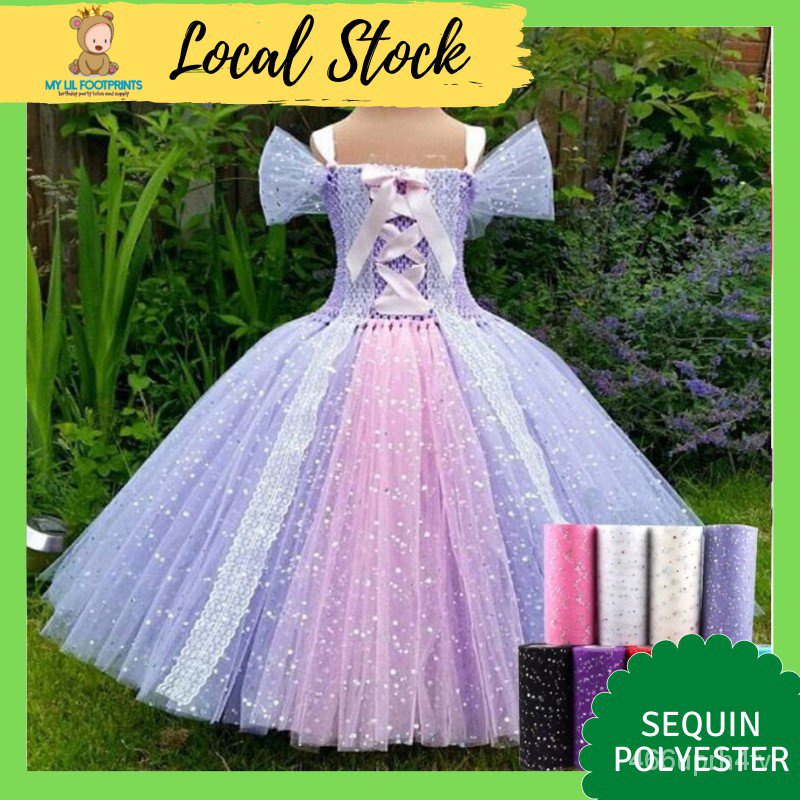 Classic Sequin Tulle Roll 25yd Polyester Kain Net Tulle Fabric Kain
