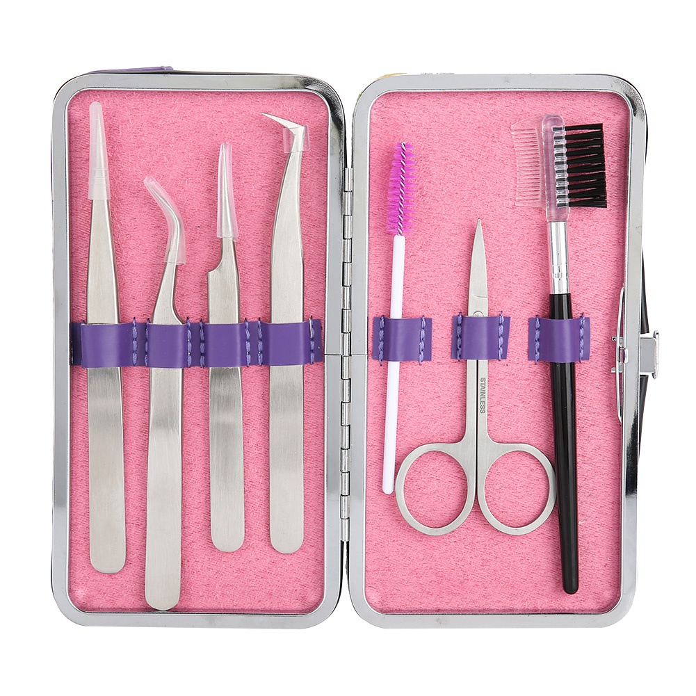7pcs Eyebrow Tweezers Scissors Set Eyebrow Scissors and Fake Eyelashes