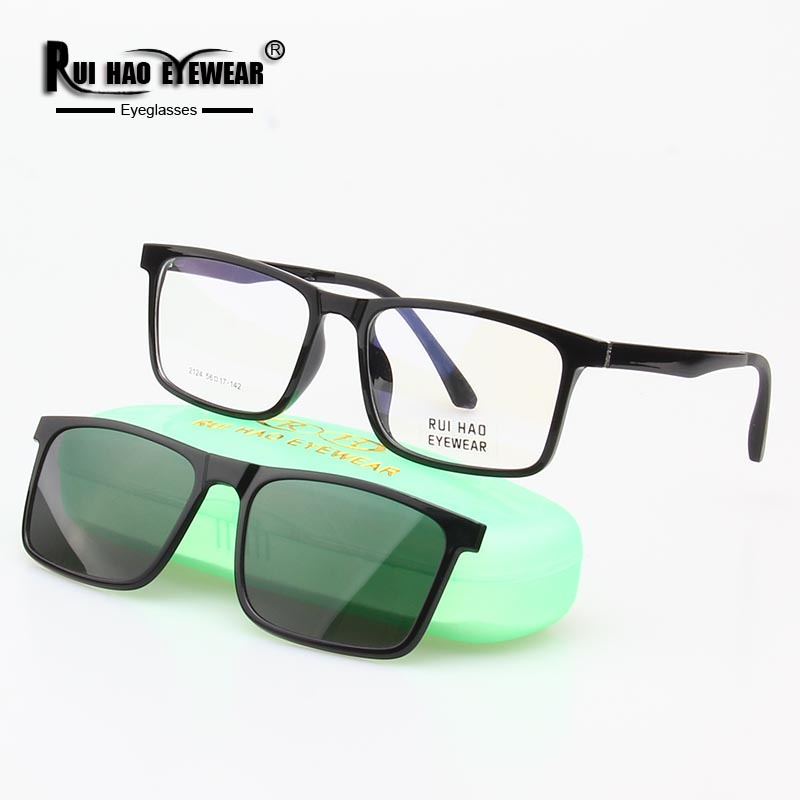 Rectangle Eyeglasses Frame And Clip on Sunglasses Polarized Optical