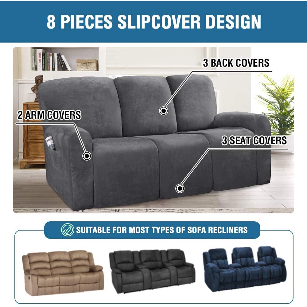 (TH)CXXIIIRecliner Sofa Covers Velvet Stretch Reclining Couch Covers