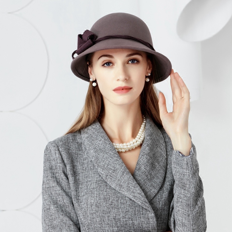 New Winter Fashion Wool Hat British Style Women Wool Fedora Cap Wide