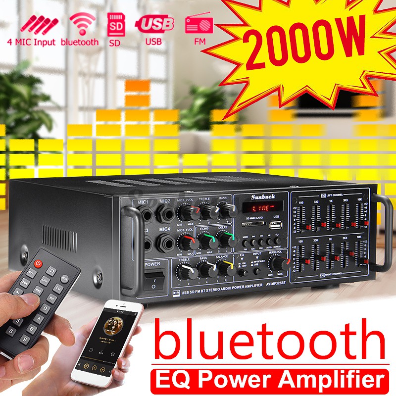 US/EU 2000W 2 Channel EQ bluetooth Home Stereo Power Amplifier Audio