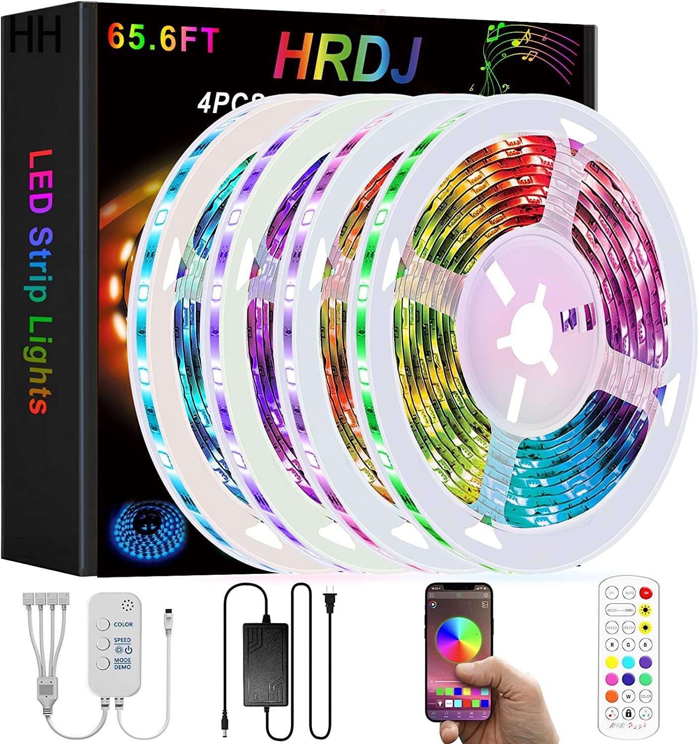 HRDJ Led Strip Lights 65.6ft, Music Sync Color Changing Led Lights for