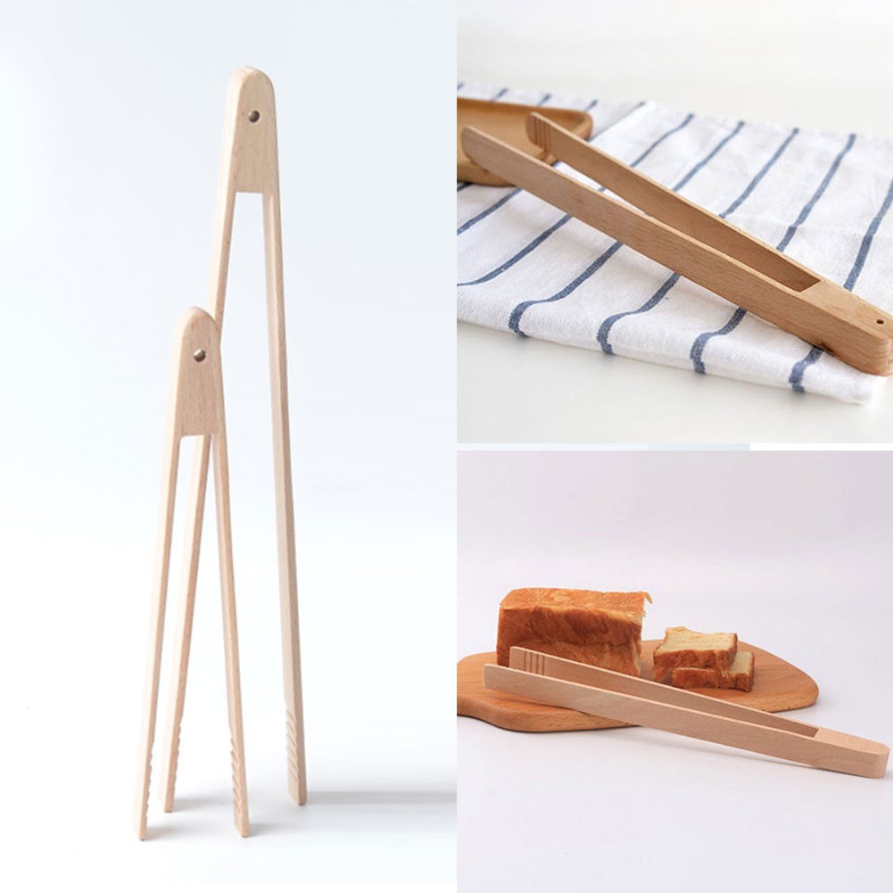 Wooden Food Toast Tongs Toaster Bacon Sugar Ice Tea Tong Salad Kitchen