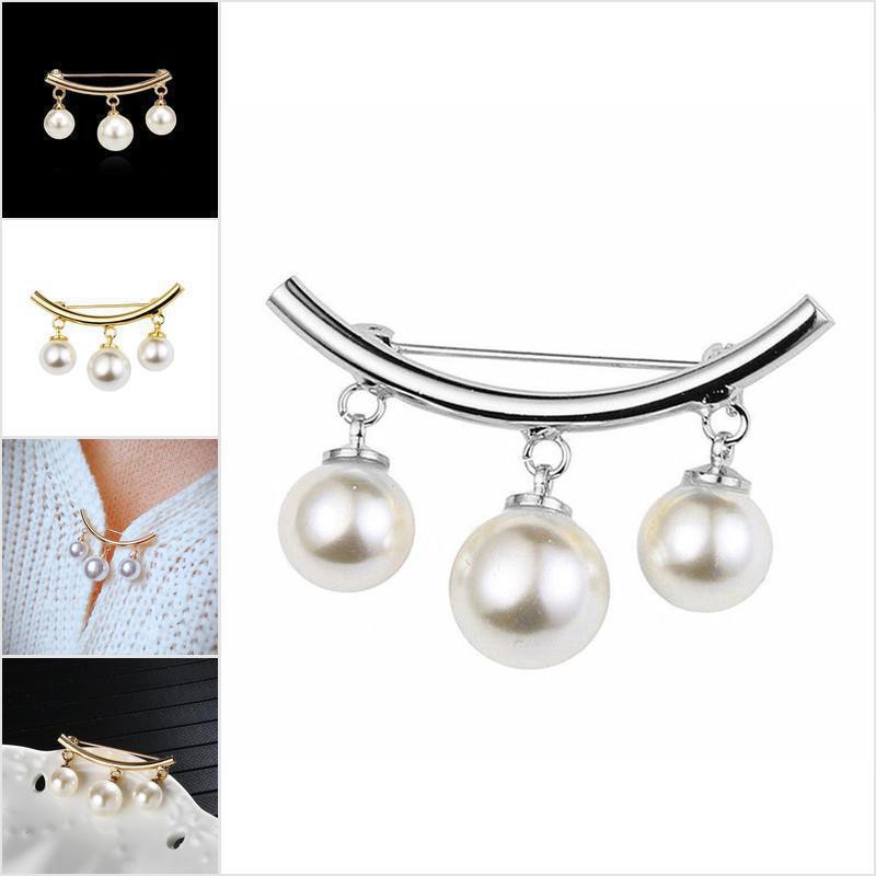 LHGC Fashion Pearl Fixed Strap Charm Safety Pin Brooch Sweater Cardigan