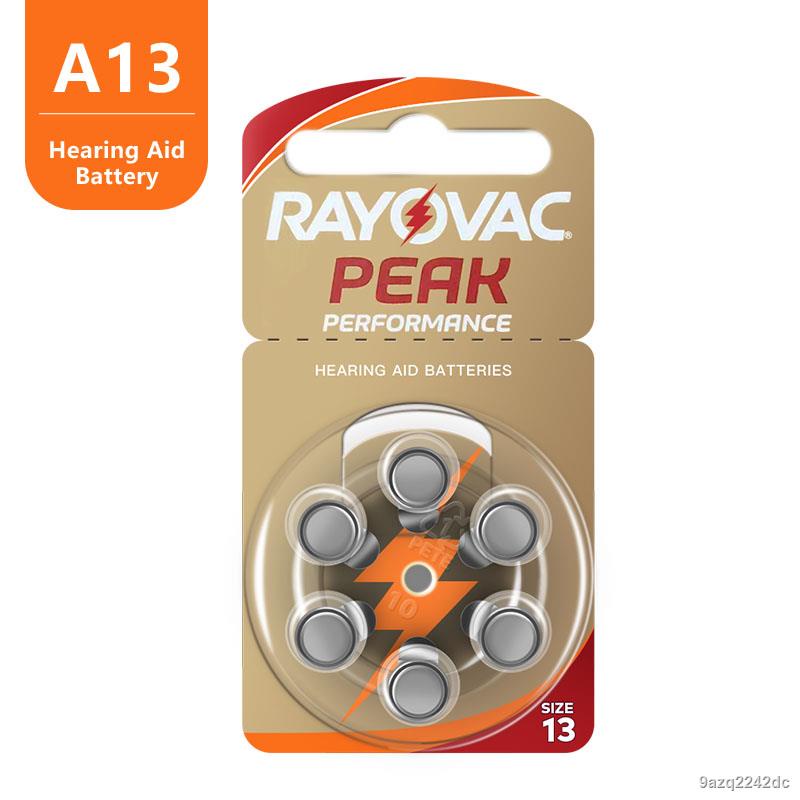 Hearing Aid Batteries 60pcs / 10 Cards Rayovac Peak 1.45v 13a A13 13