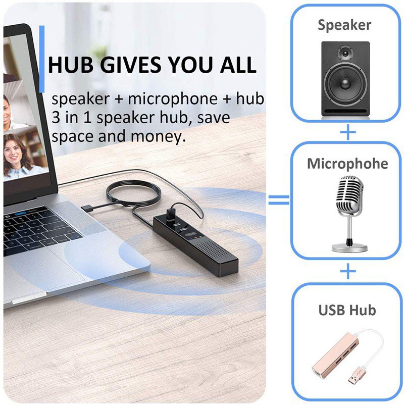 3 in 1 Computer Speakers with Microphone & Hubs USB Conference Speaker