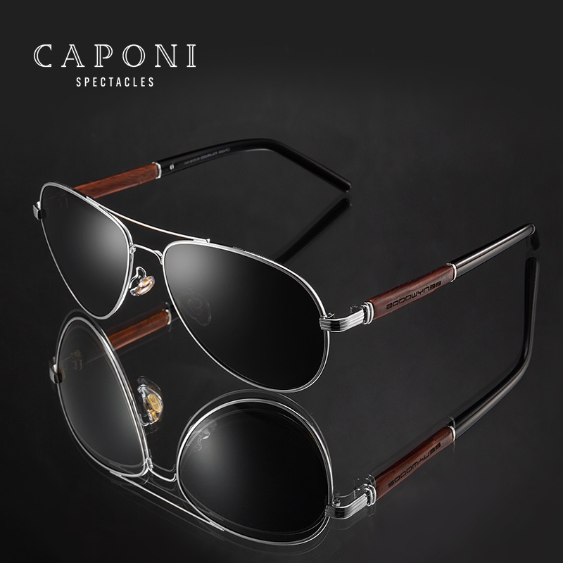 NewCAPONI Pilot Sunglasses Polarized UV400 High Quality Wooden Frame