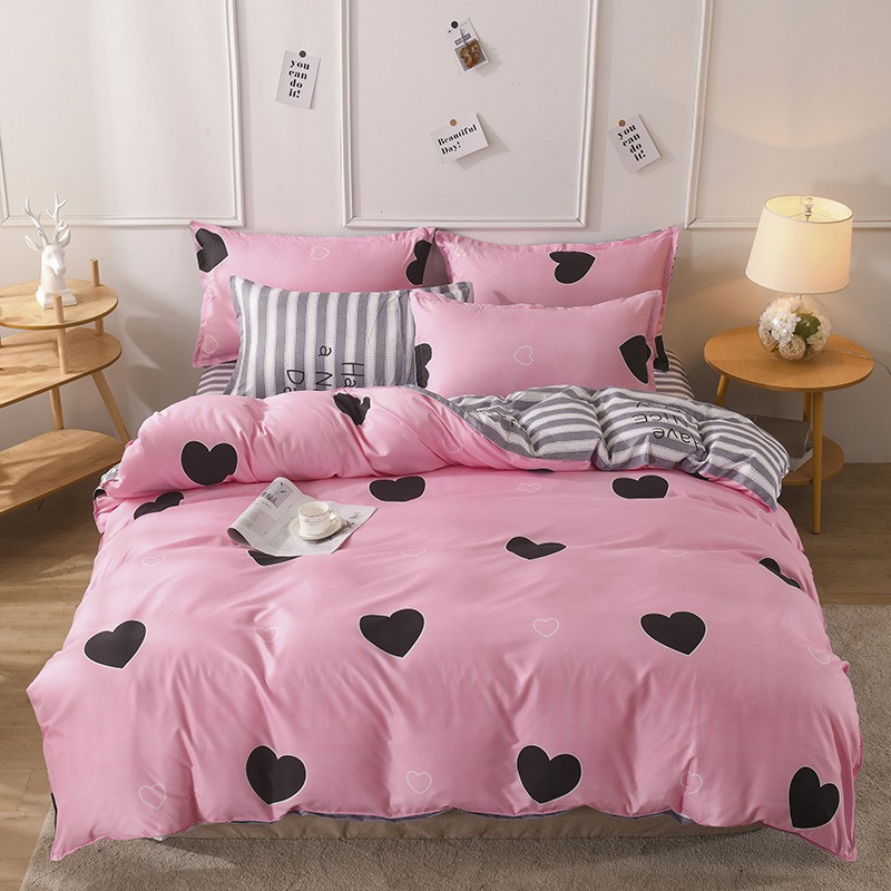 Pink Love 3/4in1 Fashion Bedding Set Bedsheet Pillowcase Blanket Quilt