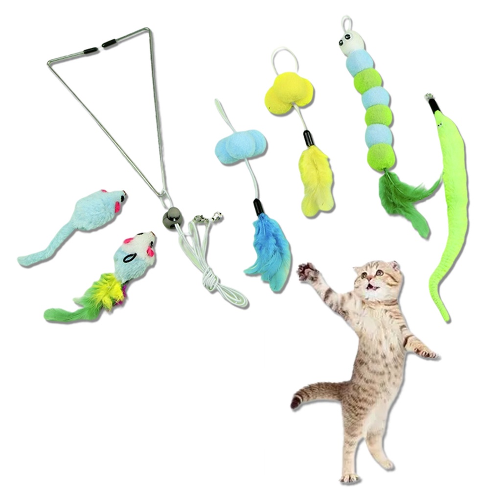 ติดแมวตลกCat Feather Toy Hanging Set Cat Toys For Indoor Cats Cat Feather Toys Teaser Sulies