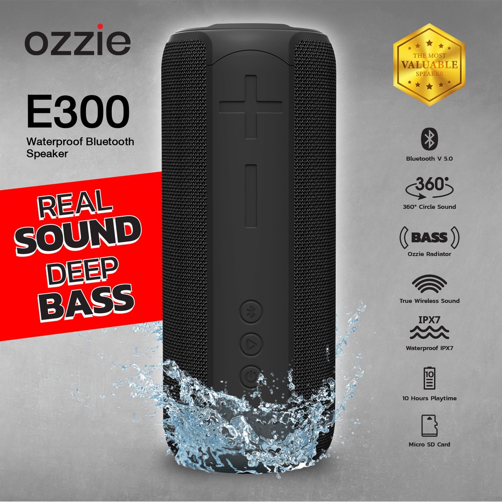OZZIE ลำโพงกันน้ำแบบพกพาบลูทูธรุ่น E300 Portable Waterproof Bluetooth