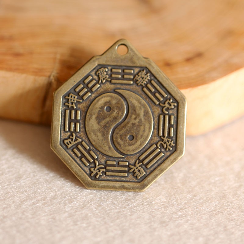 พวงกุญแจทองเหลือง ทองแดงบริสุทธิ์ แฮนด์เมด จี้รูป Tai Chi Bagua Evil