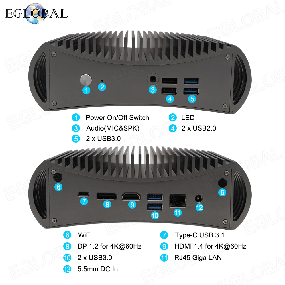 Eglobal Fanless Mini PC Powerful 11th Gen i5 1135G7 i7 1165G7 Pocket