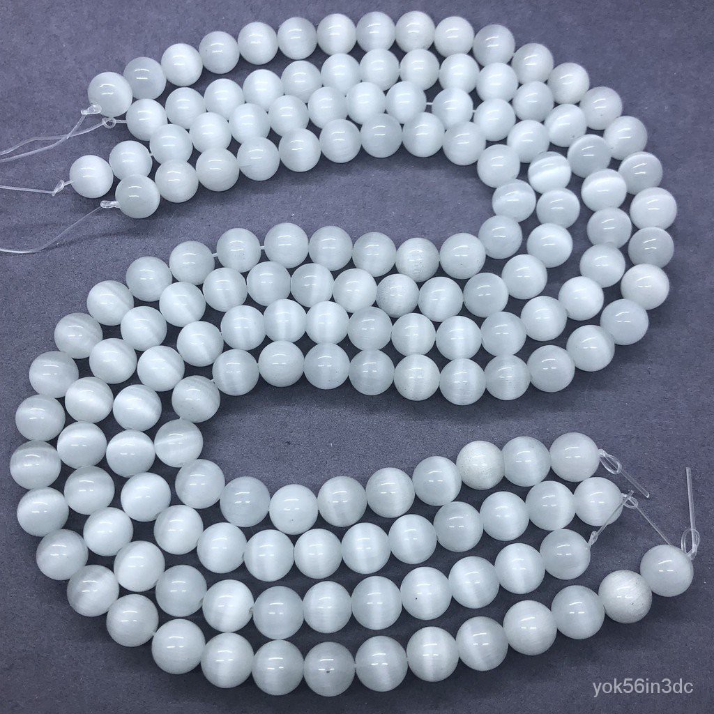 YkTo White Cats Eye Beads 412mm Round Natural Loose Opal Stone Bead