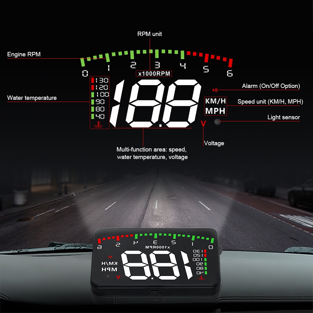 ﺴWYING A900 Car HUD OBD2 Head Up Display Car Digital Alarm Speedometer