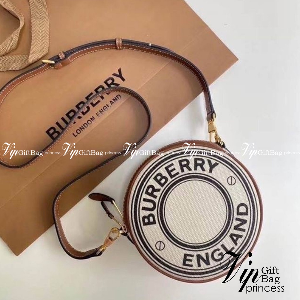 VIP Bur.berry Logo Graphic Canvas And Leather Louise Bag Bur.berry