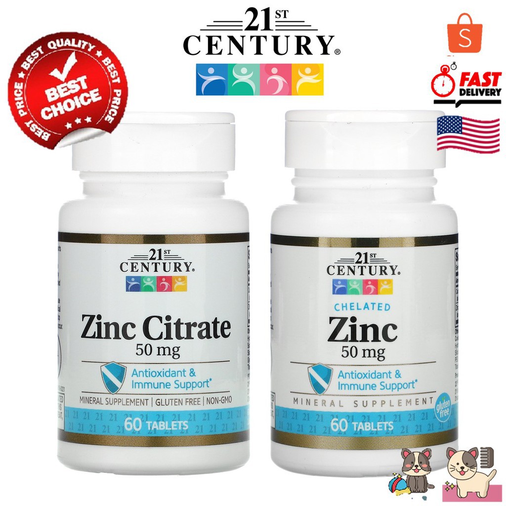 อาหารเสริม zinc 21st century zinc chelated/zinc citrate 50 mg 60