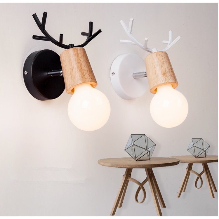 Lampu Tidur Nordic Modern Deer Antlers LED Wall Light Solid Wood Black