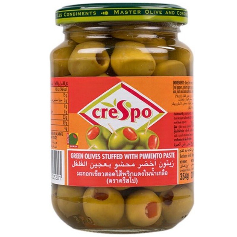 Crespo Green Olives Stuffed with Pimiento Paste 354 gms. Shopee Thailand