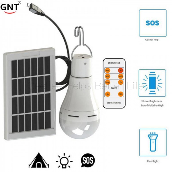 LED Solar Remote Control Light Solar Bulb Lamp Indoor Waterproof Panel