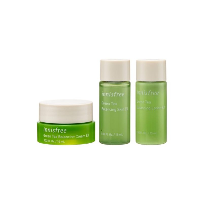 Innisfree Green Tea Balancing EX Kit (3items Skin EX 15ml, Lotion EX