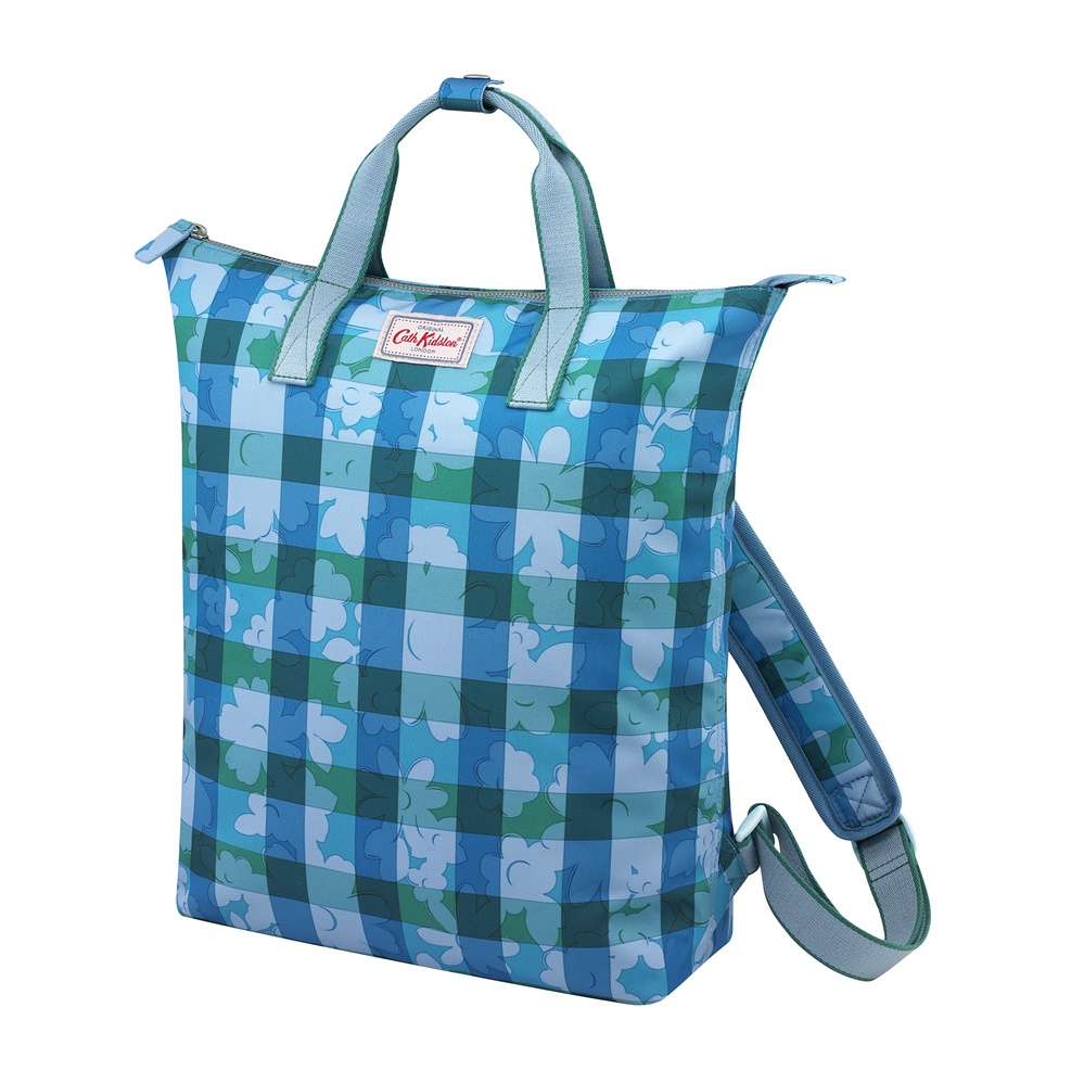 Cath Kidston ZipTop Backpack Flower Power Gingham Blue Grey Shopee