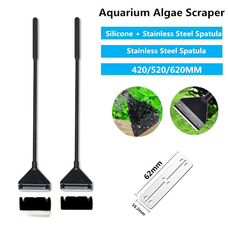Fish Tank Algae Removal Scraper Stainless Steel Silicone Blade Water