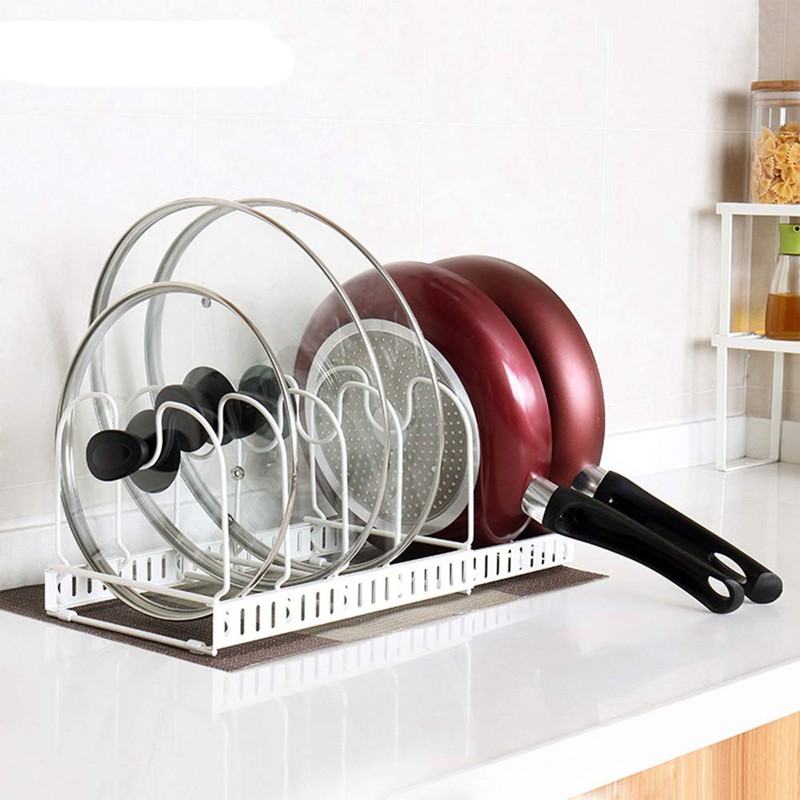 Expandable Pots Organizer Holds 7 Pans Lids to Keep Cupboards Tidy