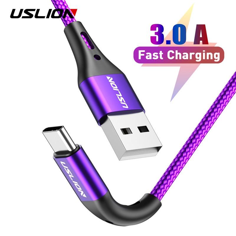 Original USLION 3A USB Type C Data Cable For Samsung Galaxy S10 S9 Xiaomi Redmi Note 7 Huawei